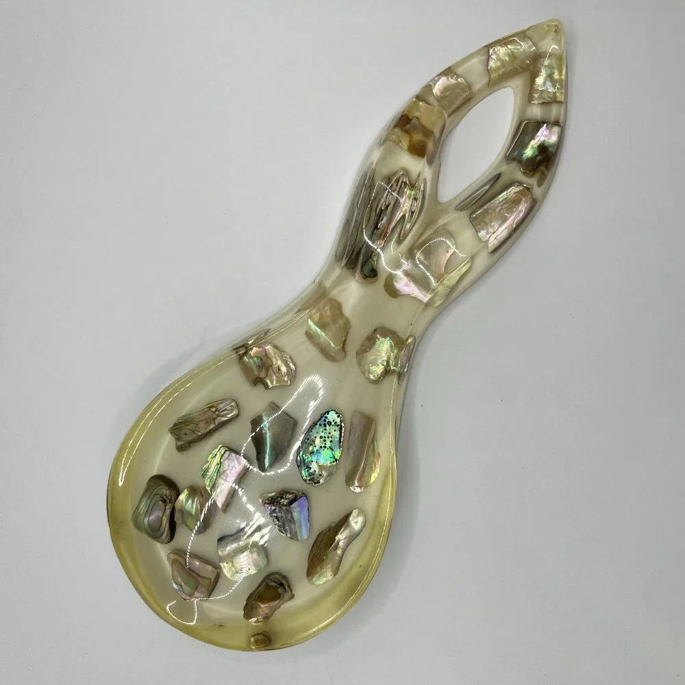 ✨ Vintage 1970s Lucite Spoon Rest with Embedded Abalone Shell ✨ - Picture 1 of 4